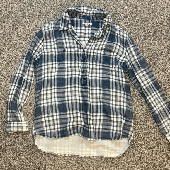 beachlunchlounge Navy and White Plaid Button-Down Shirt - Picture 2 of 6